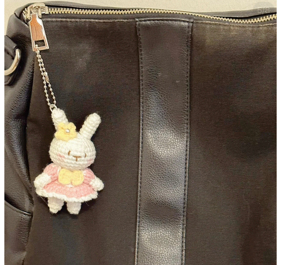 Cute Crochet Bunny Keychains in Pink and Blue Dresses