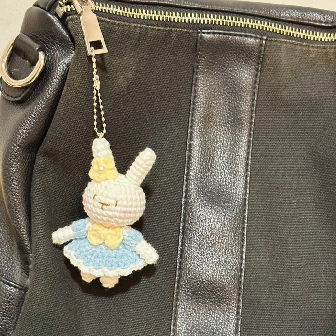Cute Crochet Bunny Keychains in Pink and Blue Dresses