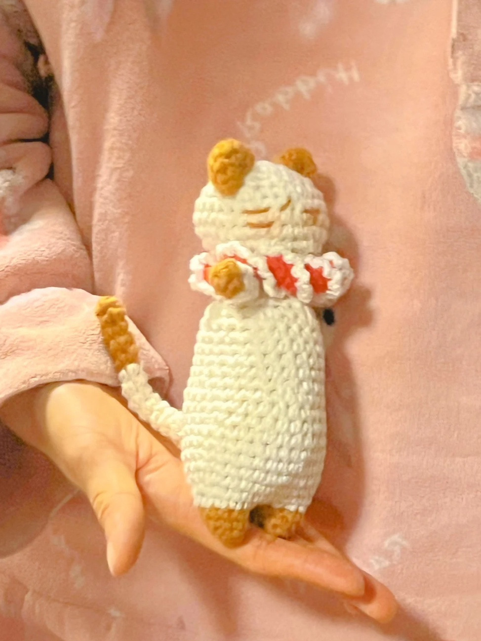 Cute Crochet Cat with Red and White Scarf Pattern
