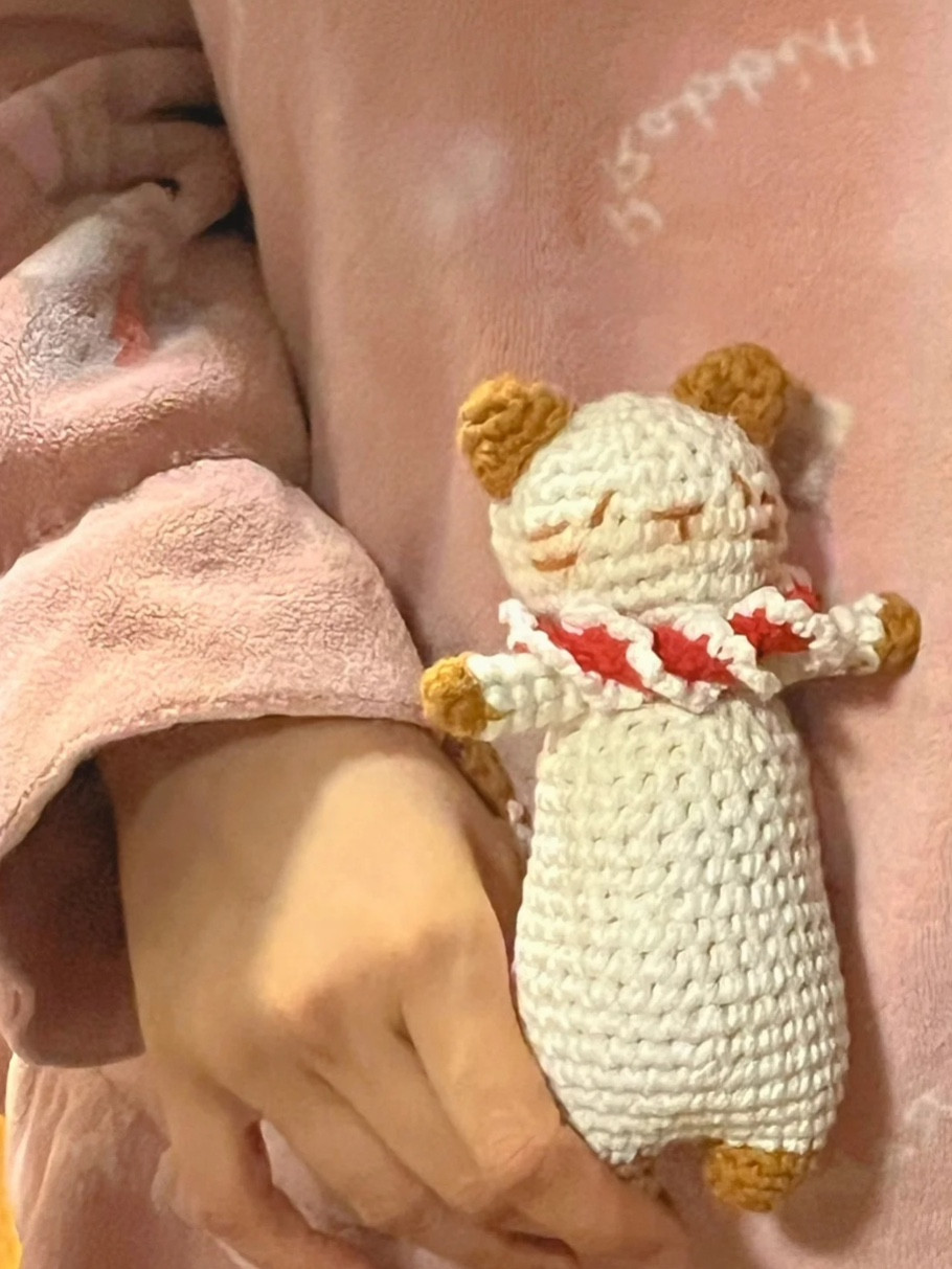 Cute Crochet Cat with Red and White Scarf Pattern