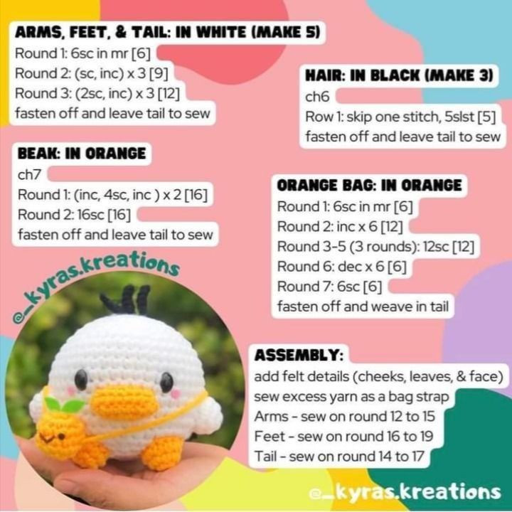 Cute Crochet Duckling with Orange Hat Free Pattern