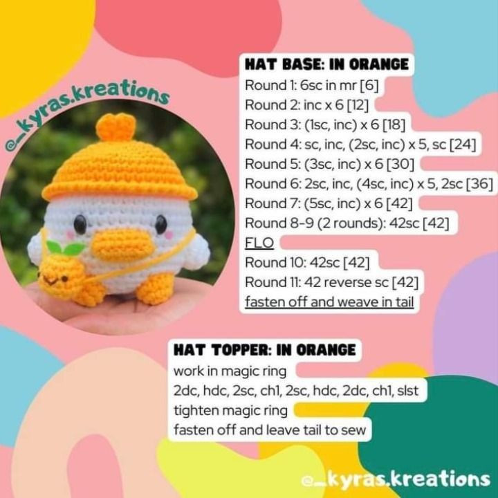 Cute Crochet Duckling with Orange Hat Free Pattern