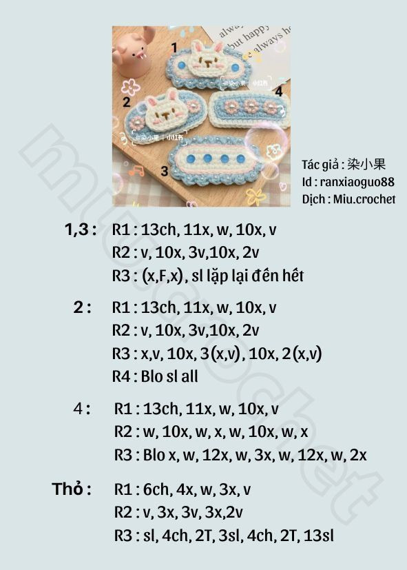 Cute Crochet Hair Clips with Bunny and Flower Designs