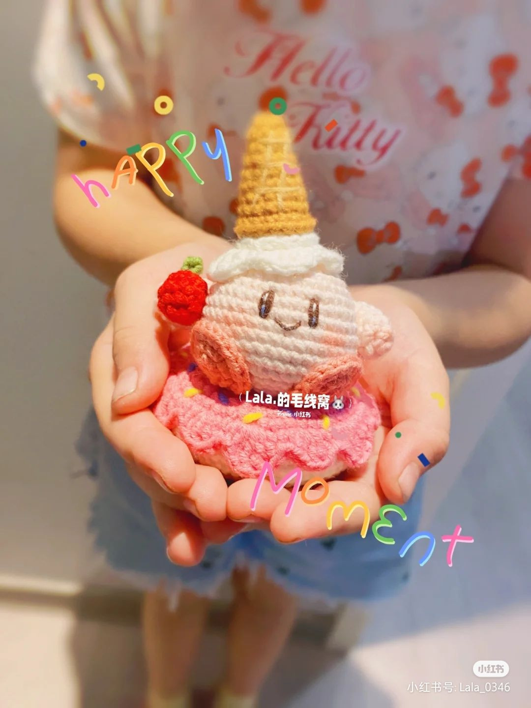 Cute Crochet Ice Cream with Strawberry and Cone Hat