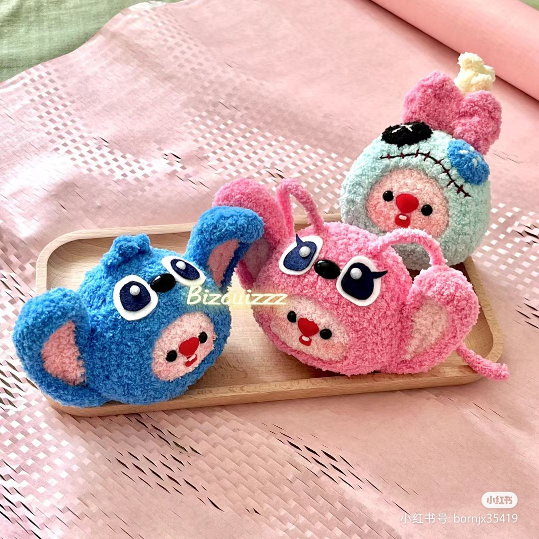 Cute Crochet Plushie with Colorful Bow and Button Details