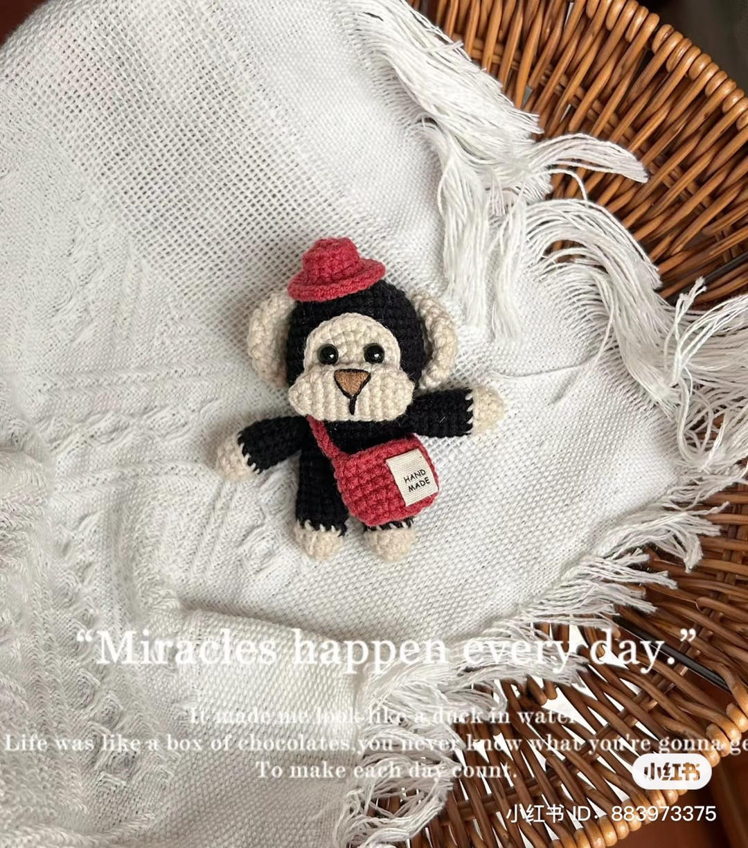 Cute Crocheted Bear with Red Hat and Scarf in Gift Box