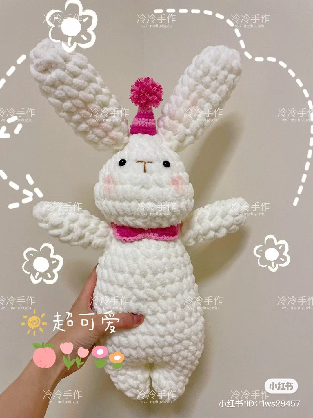 Cute Crocheted Bunny Dolls with Colorful Hats and Bows