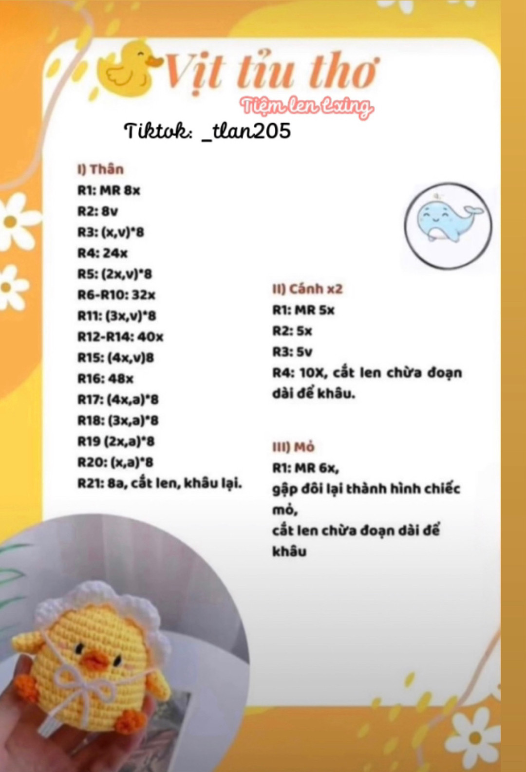 Cute Crocheted Duckling with White Bonnet and Pink Mat