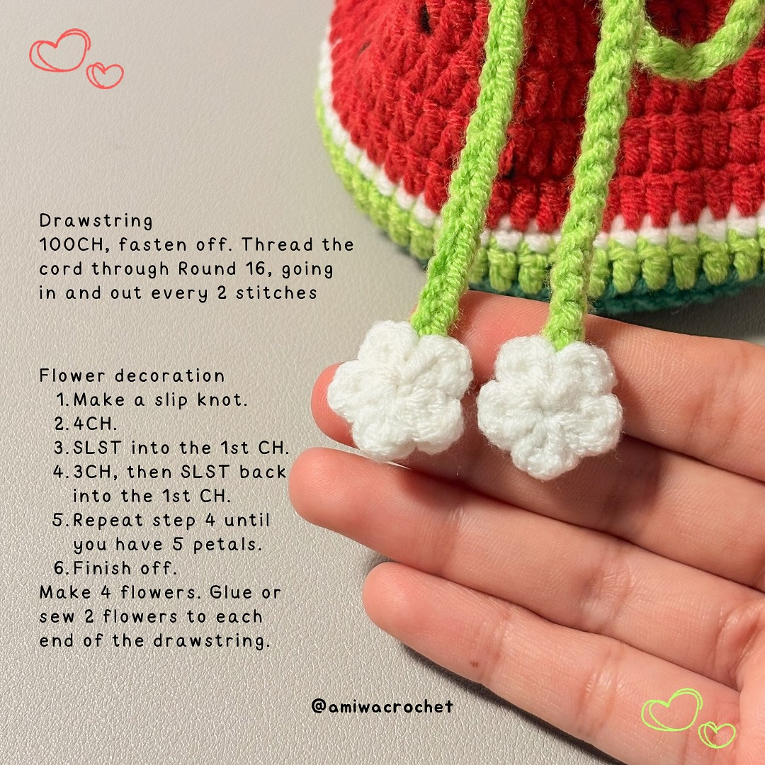 Cute Watermelon Drawstring Bag Crochet Pattern