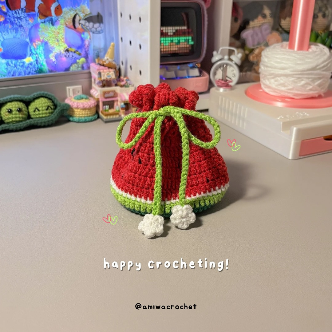 Cute Watermelon Drawstring Bag Crochet Pattern