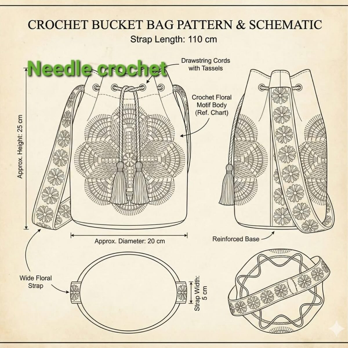 Elegant Crochet Bag Design with Floral Patterns and Tassels