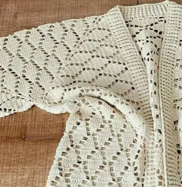 Elegant Crochet Cardigan with Intricate Lace Pattern Design