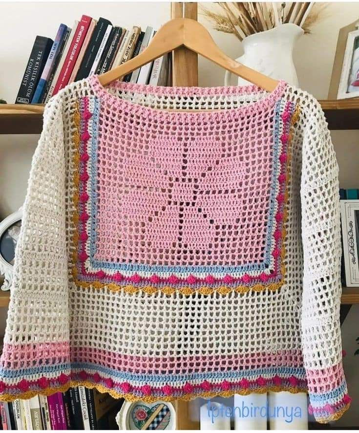 Elegant Crochet Cardigan with Ruffled Edges and Bow Detail