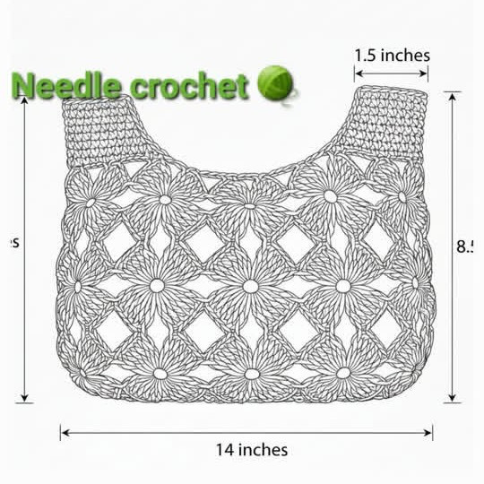 Elegant Crochet Handbag with Floral Design and Wooden Handles