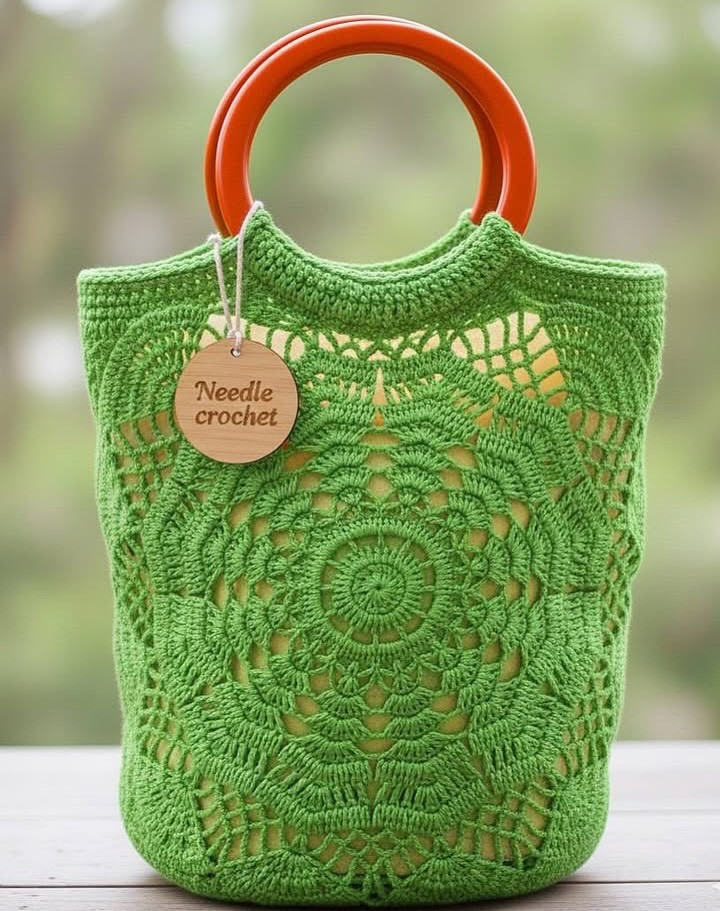 Elegant Yellow Crochet Bag with Circular Pattern Design