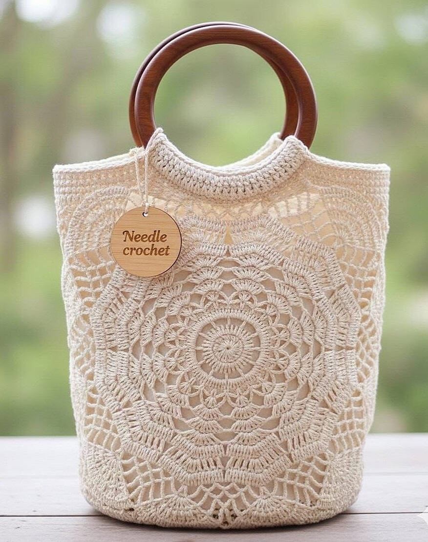 Elegant Yellow Crochet Bag with Circular Pattern Design