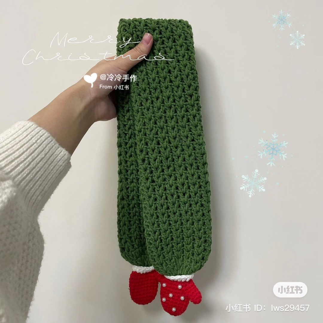 Festive Crochet Scarf with Cute Red Mittens