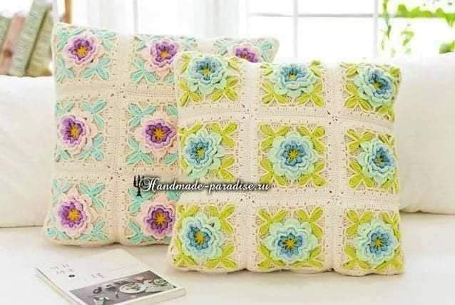 Floral Crochet Pillow Pattern with Pastel Flowers