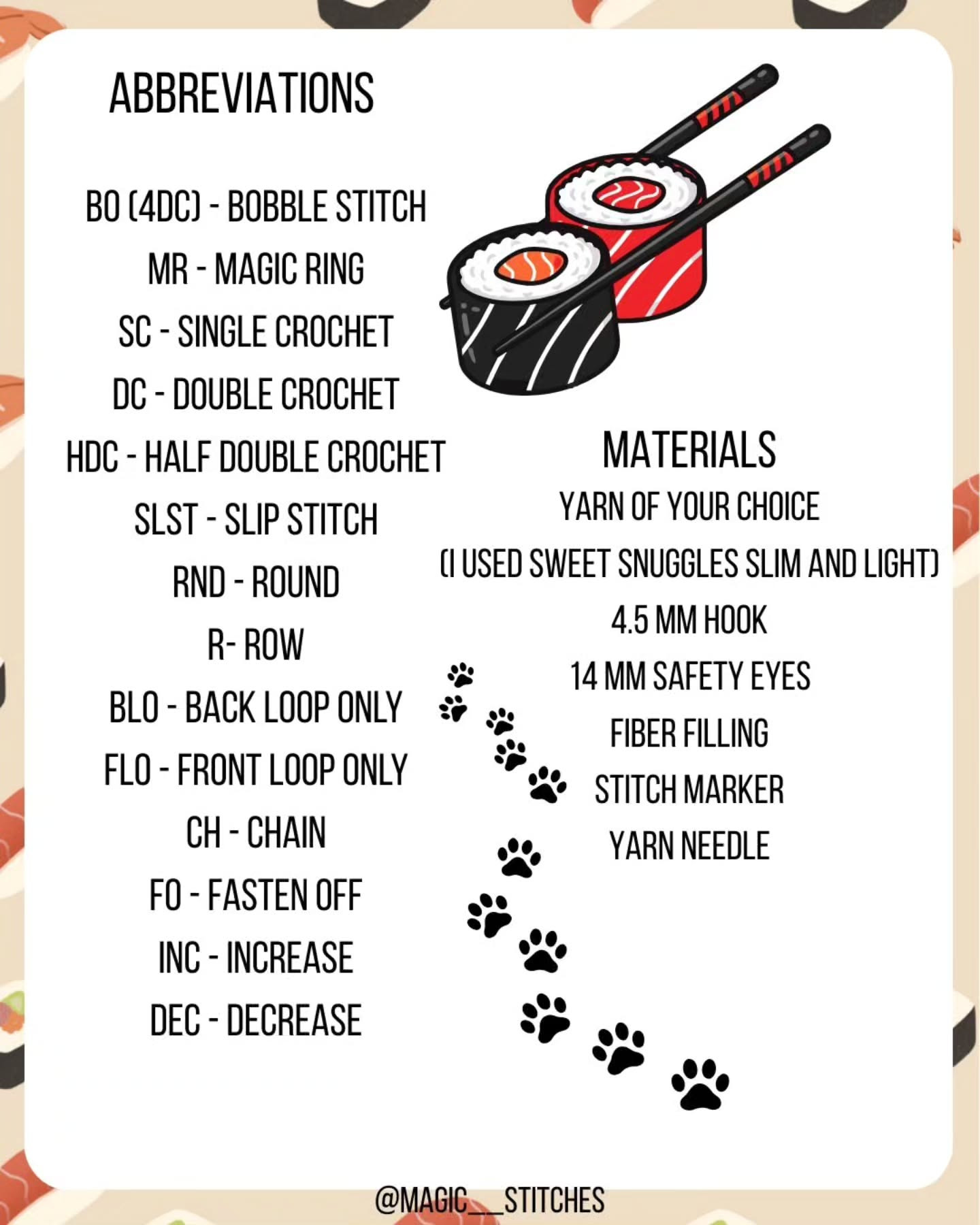 Free Crochet Pattern for No Sew Sushi Kitty Plushie