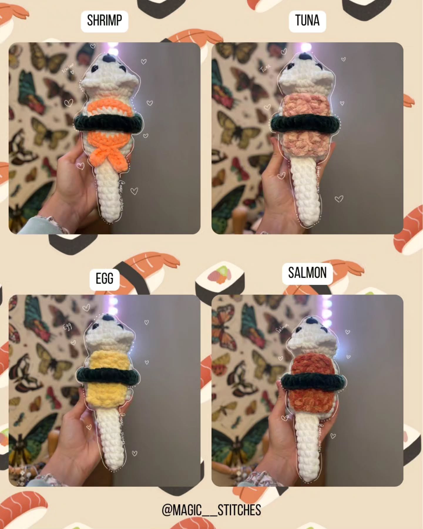 Free Crochet Pattern for No Sew Sushi Kitty Plushie