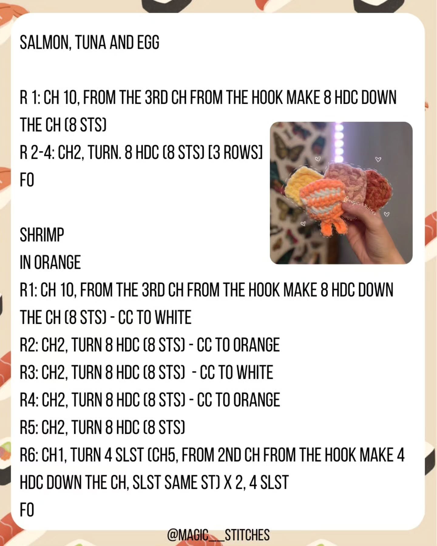 Free Crochet Pattern for No Sew Sushi Kitty Plushie