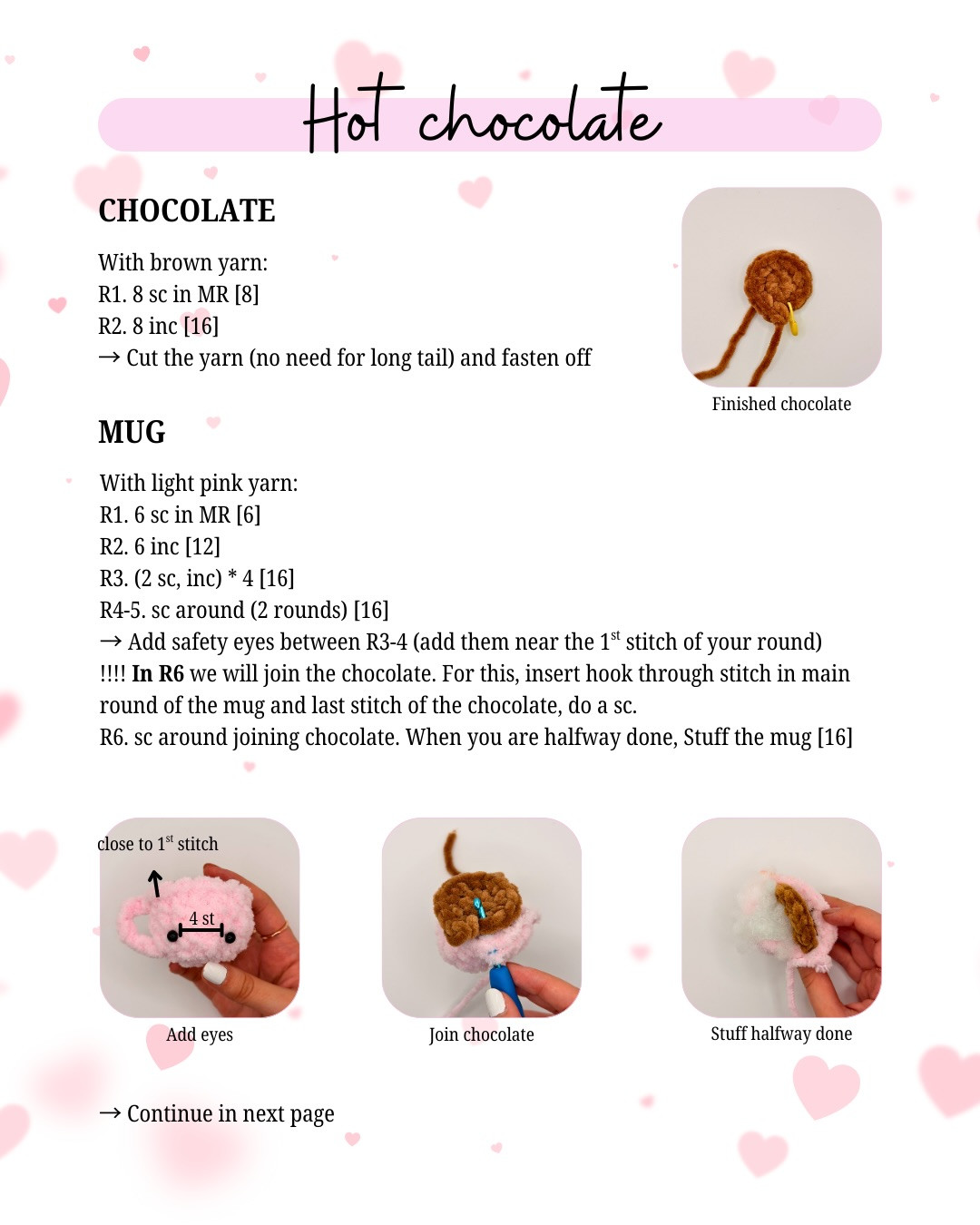 Free Crochet Pattern: Hot Chocolate and Marshmallows No-Sew Amigurumi