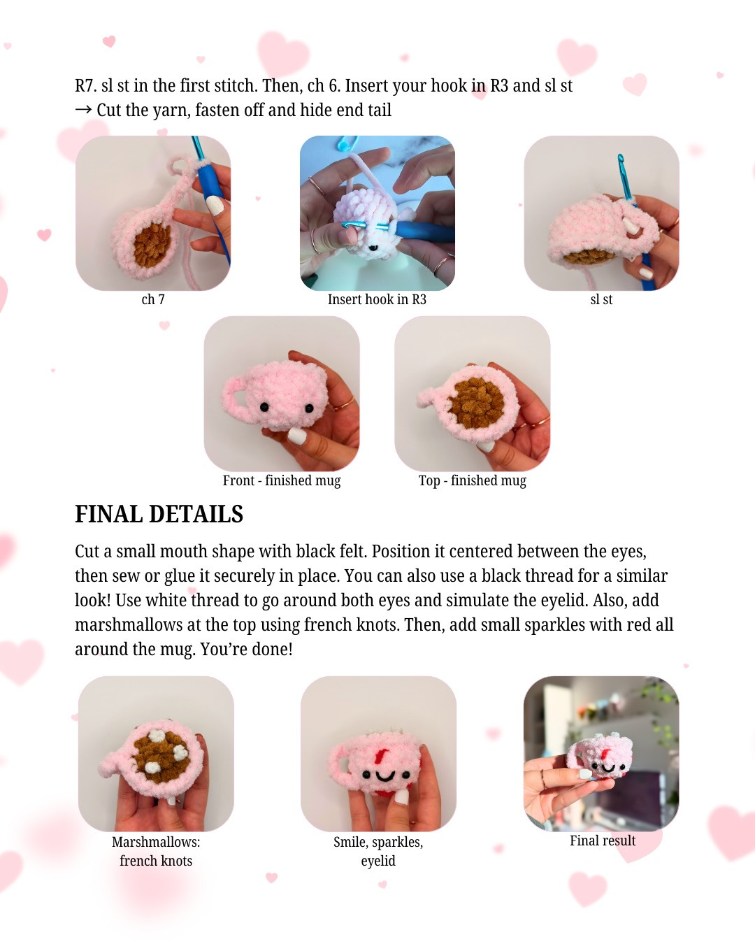 Free Crochet Pattern: Hot Chocolate and Marshmallows No-Sew Amigurumi