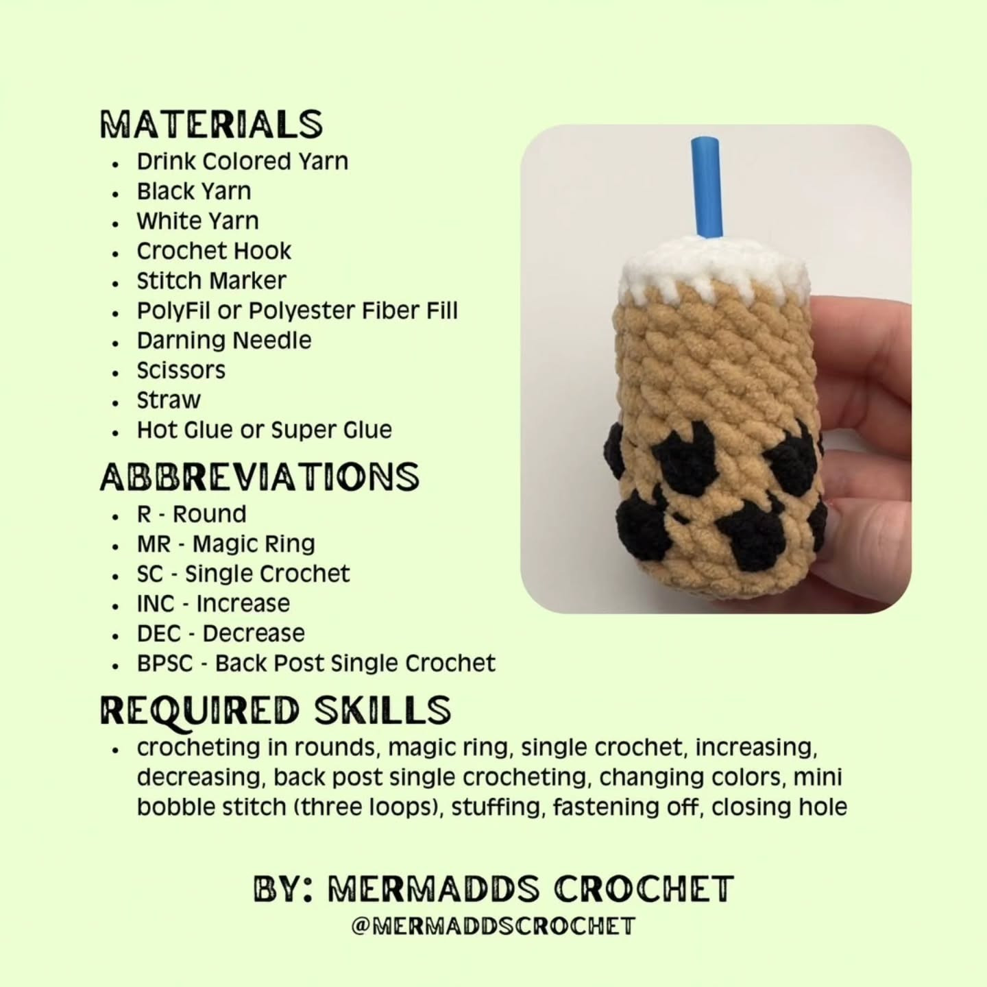 Free Pattern for No Sew Mini Crochet Boba Cups