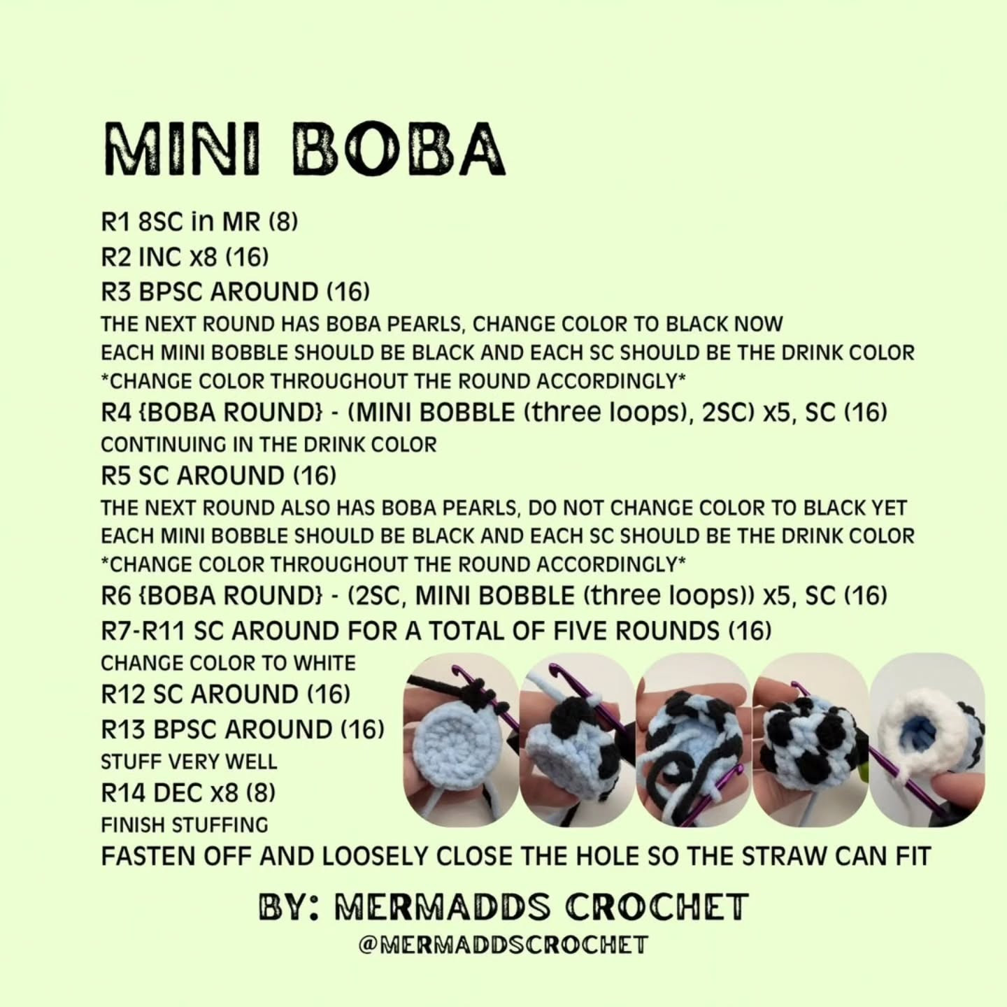 Free Pattern for No Sew Mini Crochet Boba Cups