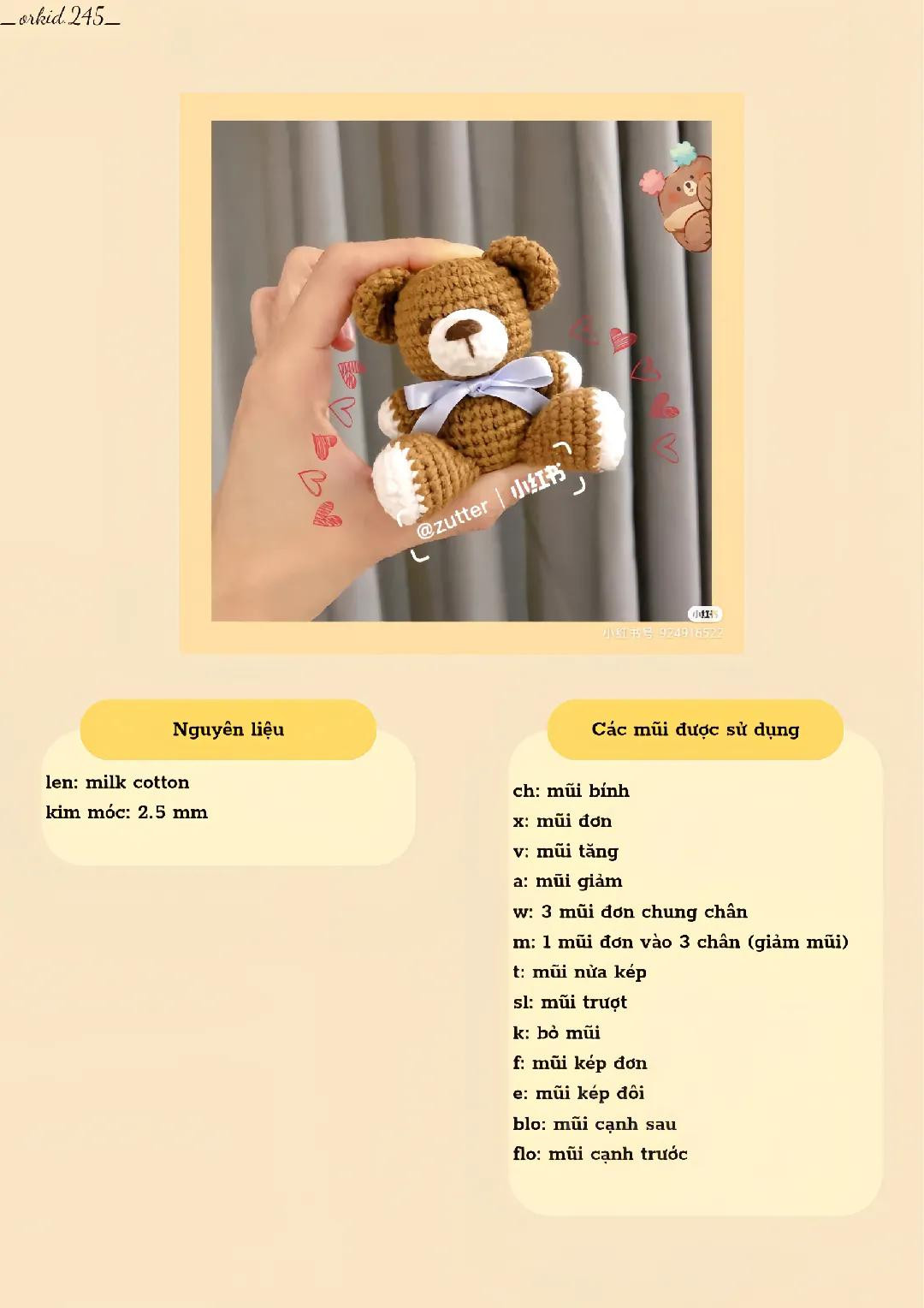 Gấu bông móc len dễ thương với nơ xanh xinh xắn