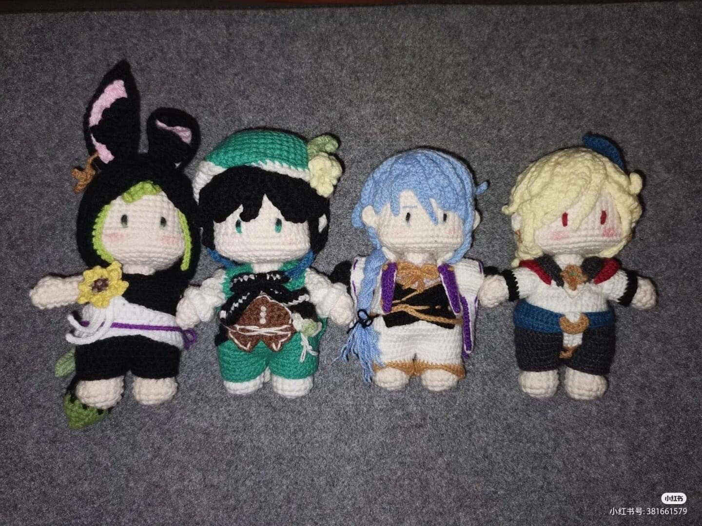 Handmade Crochet Doll with Colorful Yarn Background