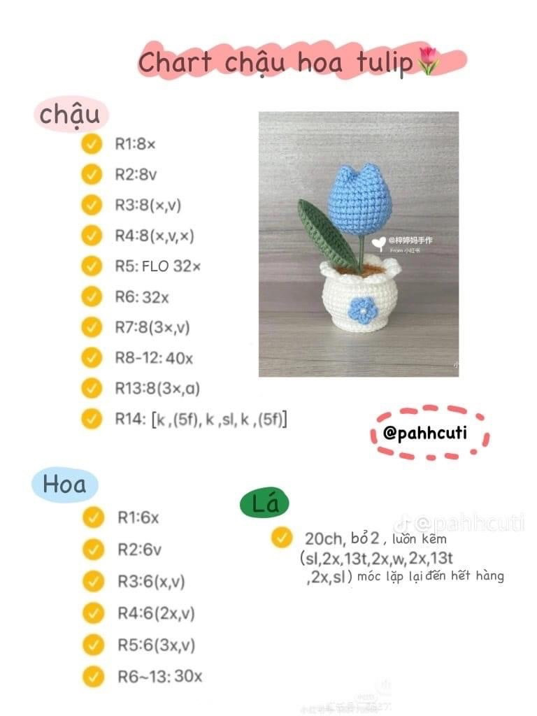 Hướng dẫn móc bình hoa tulip len trang trí dễ thương