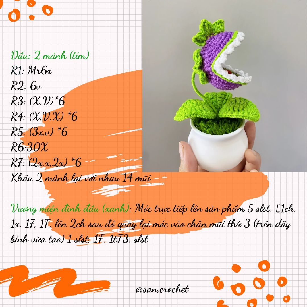 Hướng dẫn móc cây ăn thịt màu tím sống động và thú vị