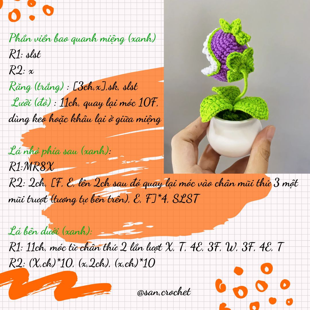 Hướng dẫn móc cây ăn thịt màu tím sống động và thú vị