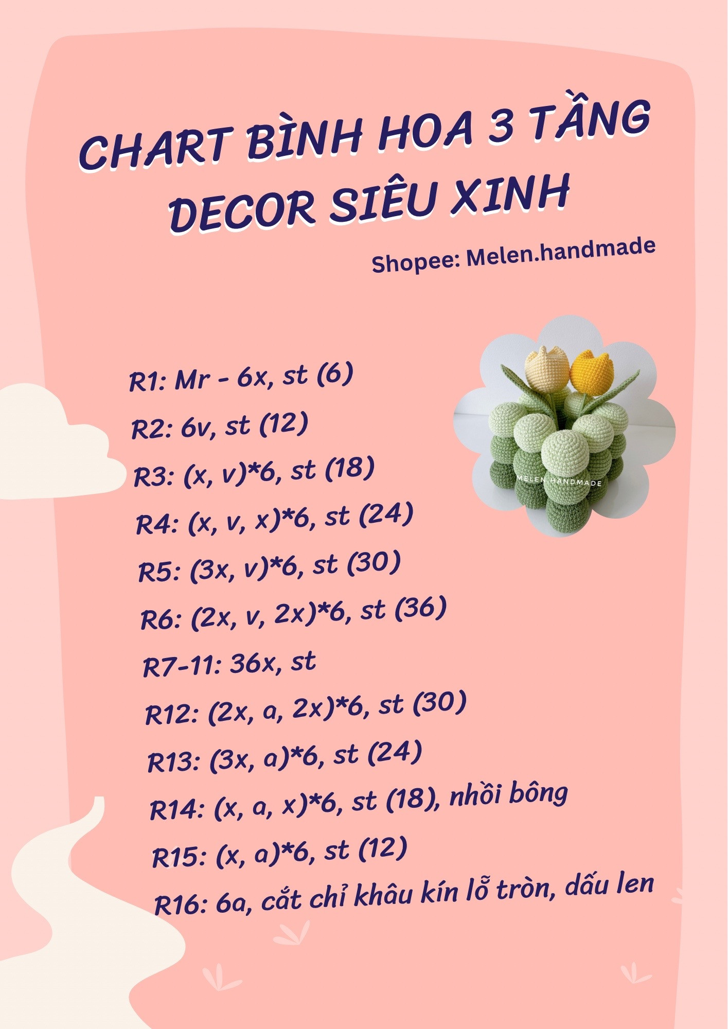 Hướng dẫn móc hoa tulip trang trí bằng len đơn giản nhất tại nhà