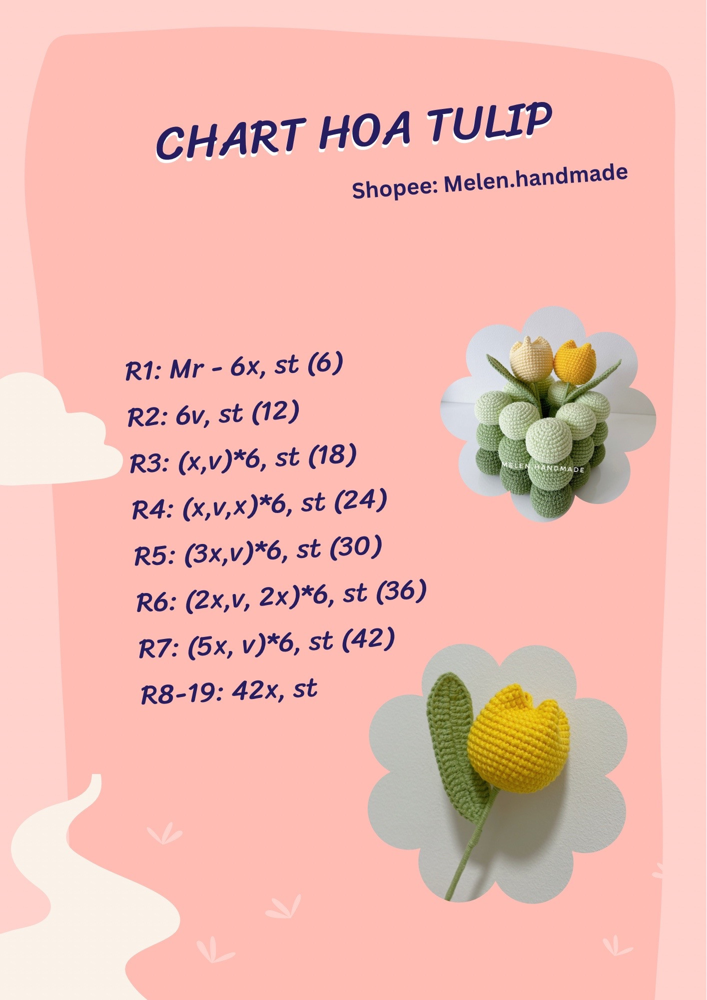 Hướng dẫn móc hoa tulip trang trí bằng len đơn giản nhất tại nhà