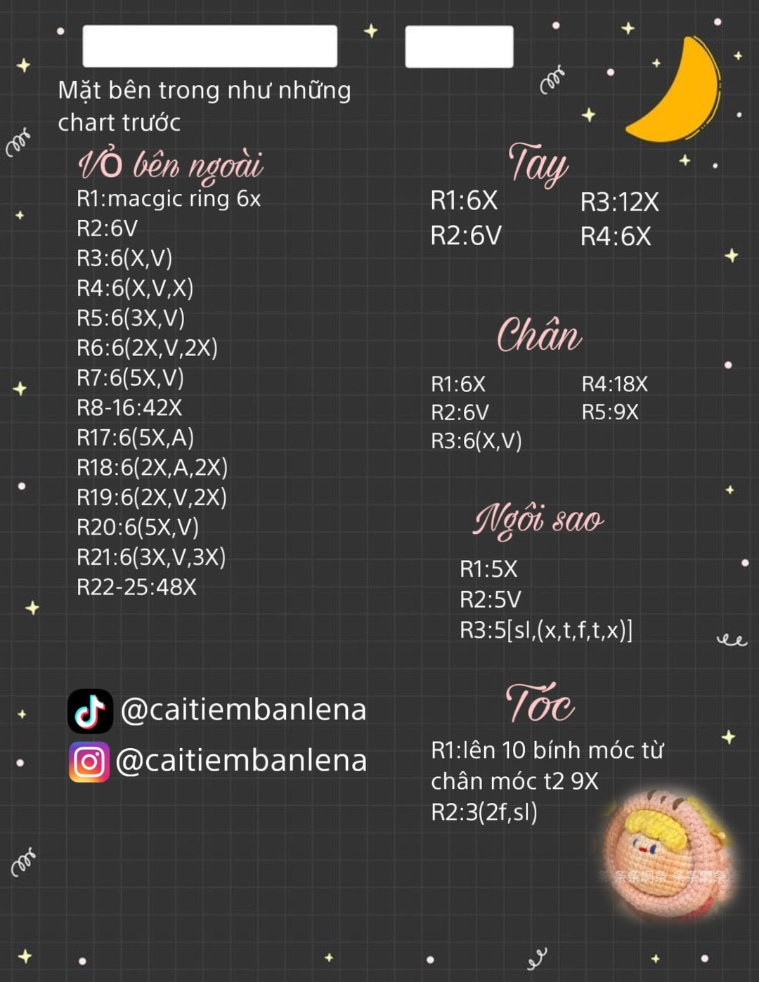 Hướng dẫn móc len cho búp bê dễ thương có nón và ngôi sao