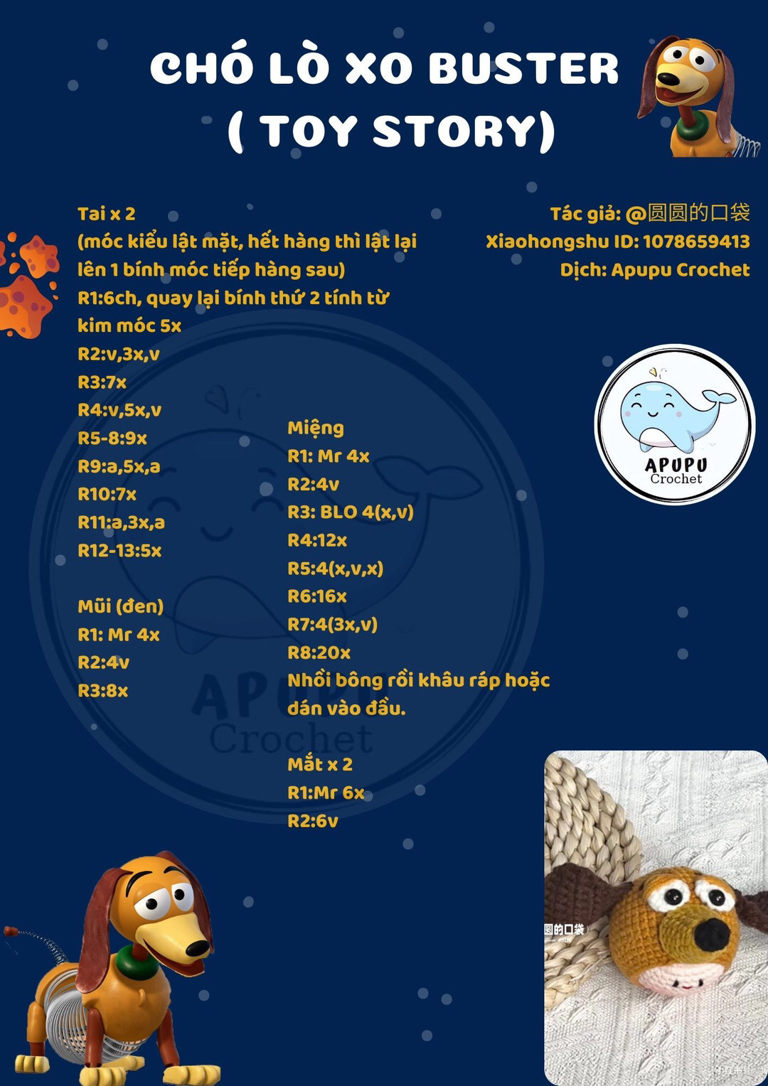 Hướng dẫn móc len chó lò xo Buster từ phim Toy Story siêu dễ thương