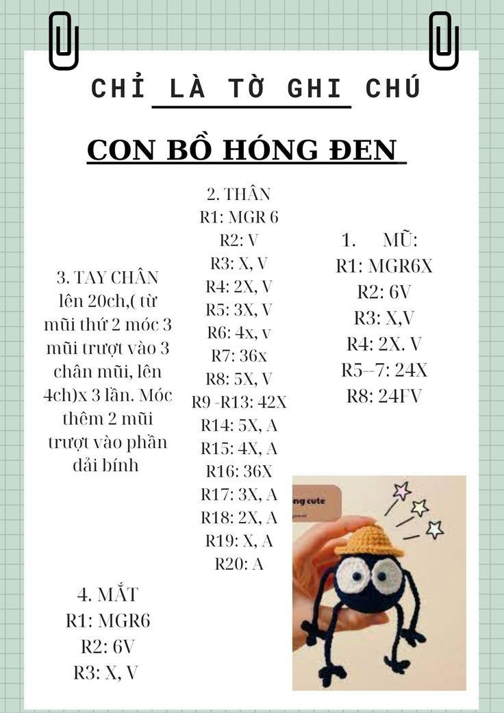 Hướng dẫn móc len chú nhện nhỏ đội mũ vàng đáng yêu
