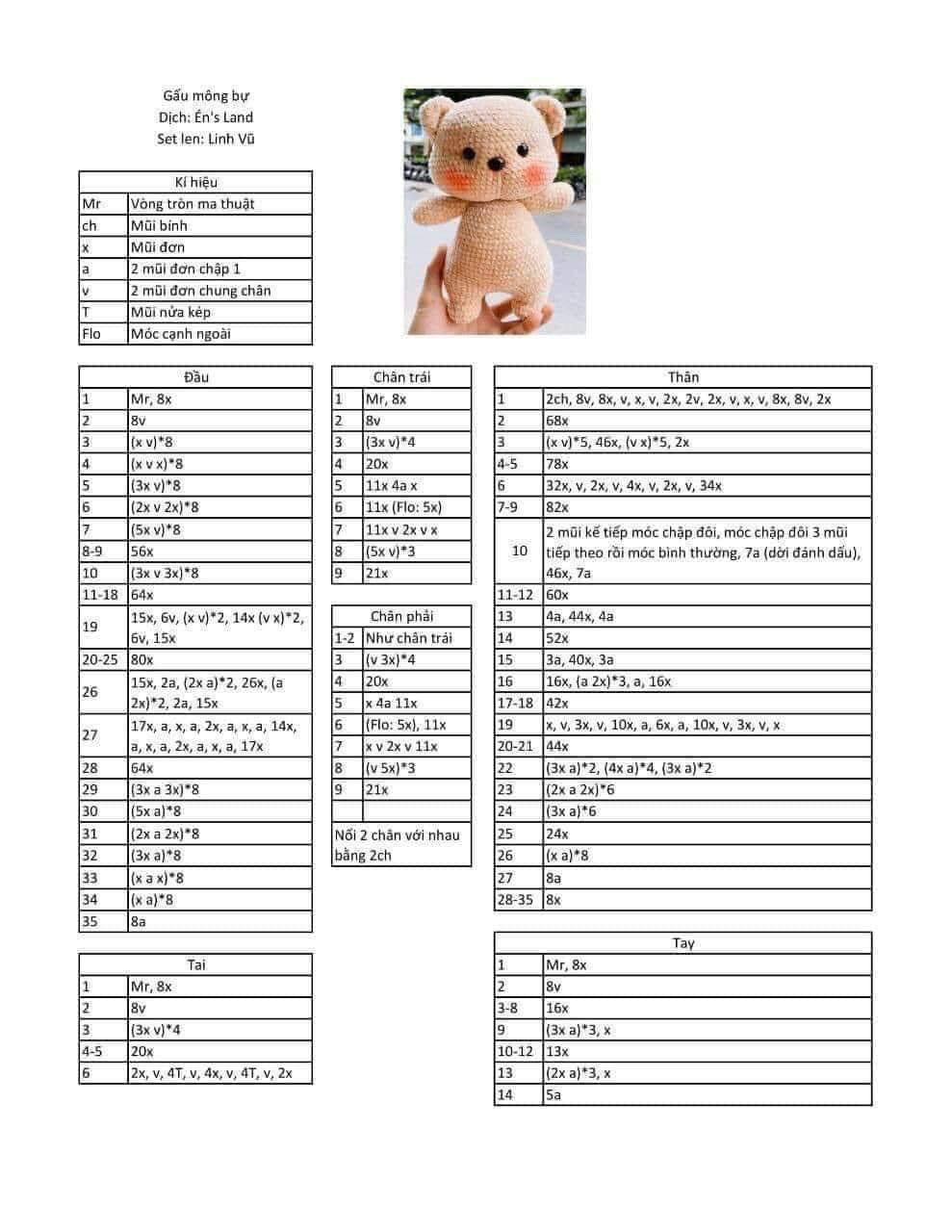 Hướng dẫn móc len gấu bông dễ thương cho người mới bắt đầu