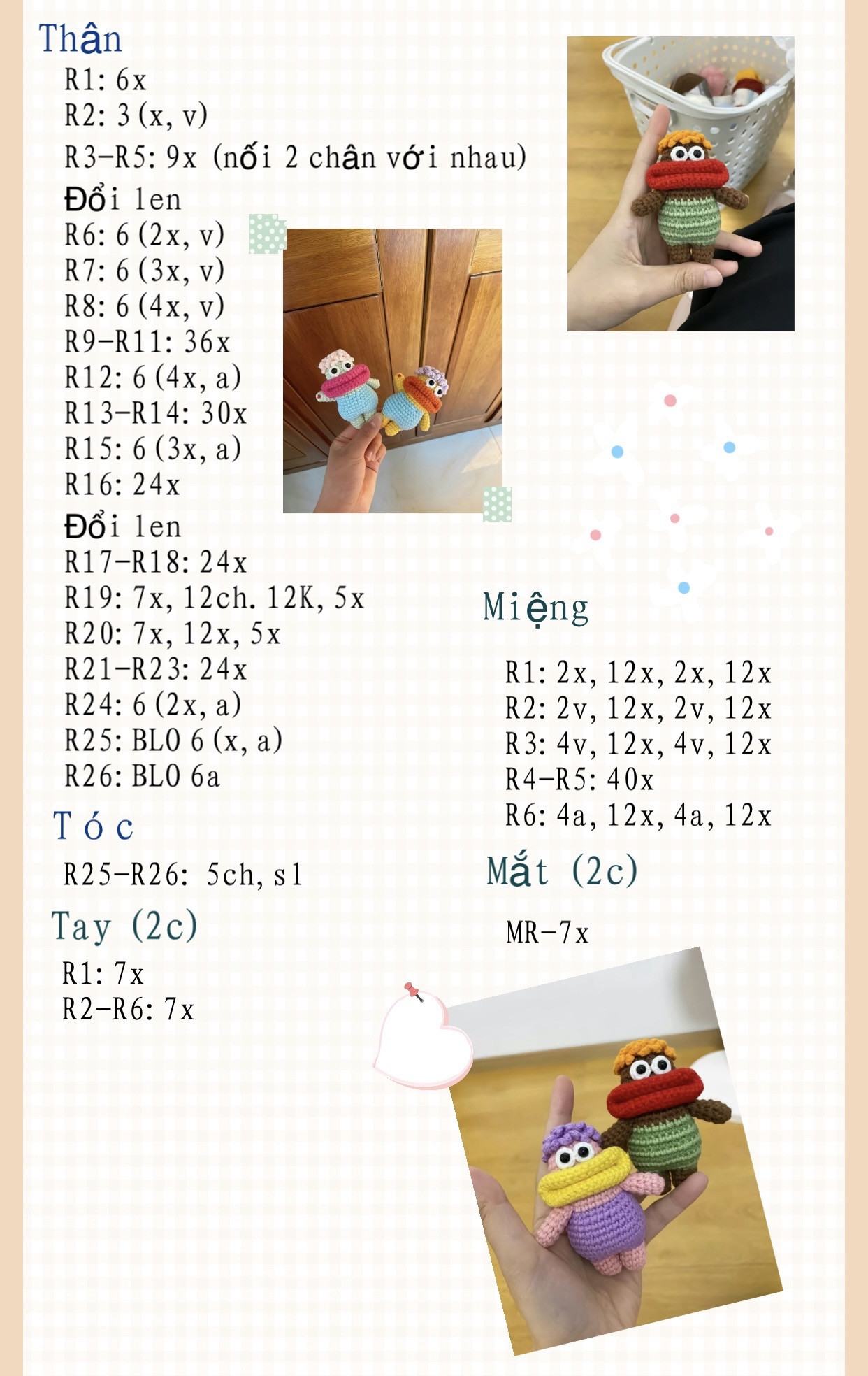 Hướng dẫn móc len hai búp bê nhỏ đáng yêu cho người mới bắt đầu