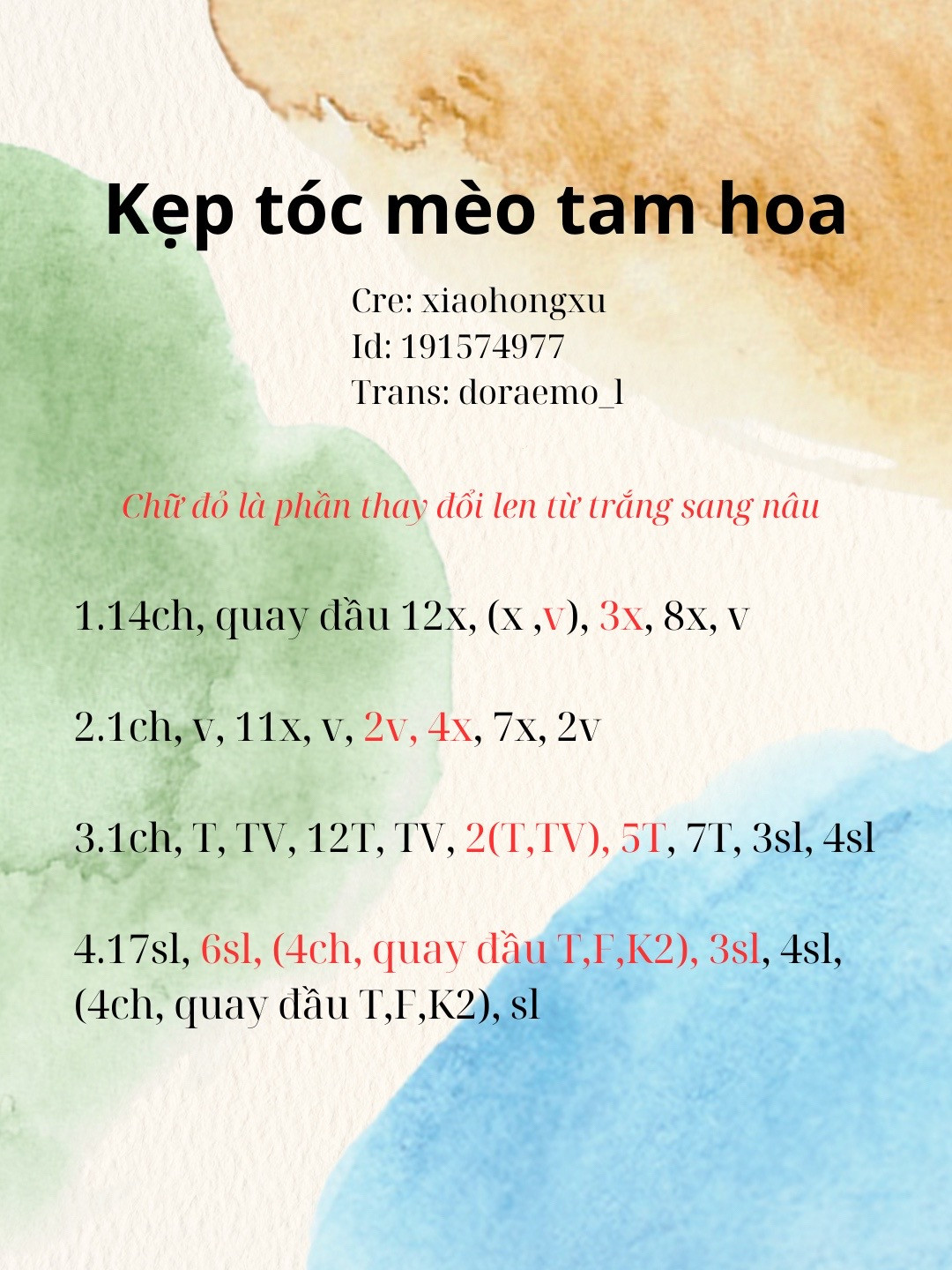 Hướng dẫn móc len kẹp tóc hình mèo tam hoa dễ thương