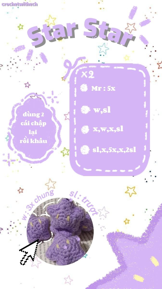 Hướng dẫn móc len ngôi sao tím dễ thương cho người mới bắt đầu