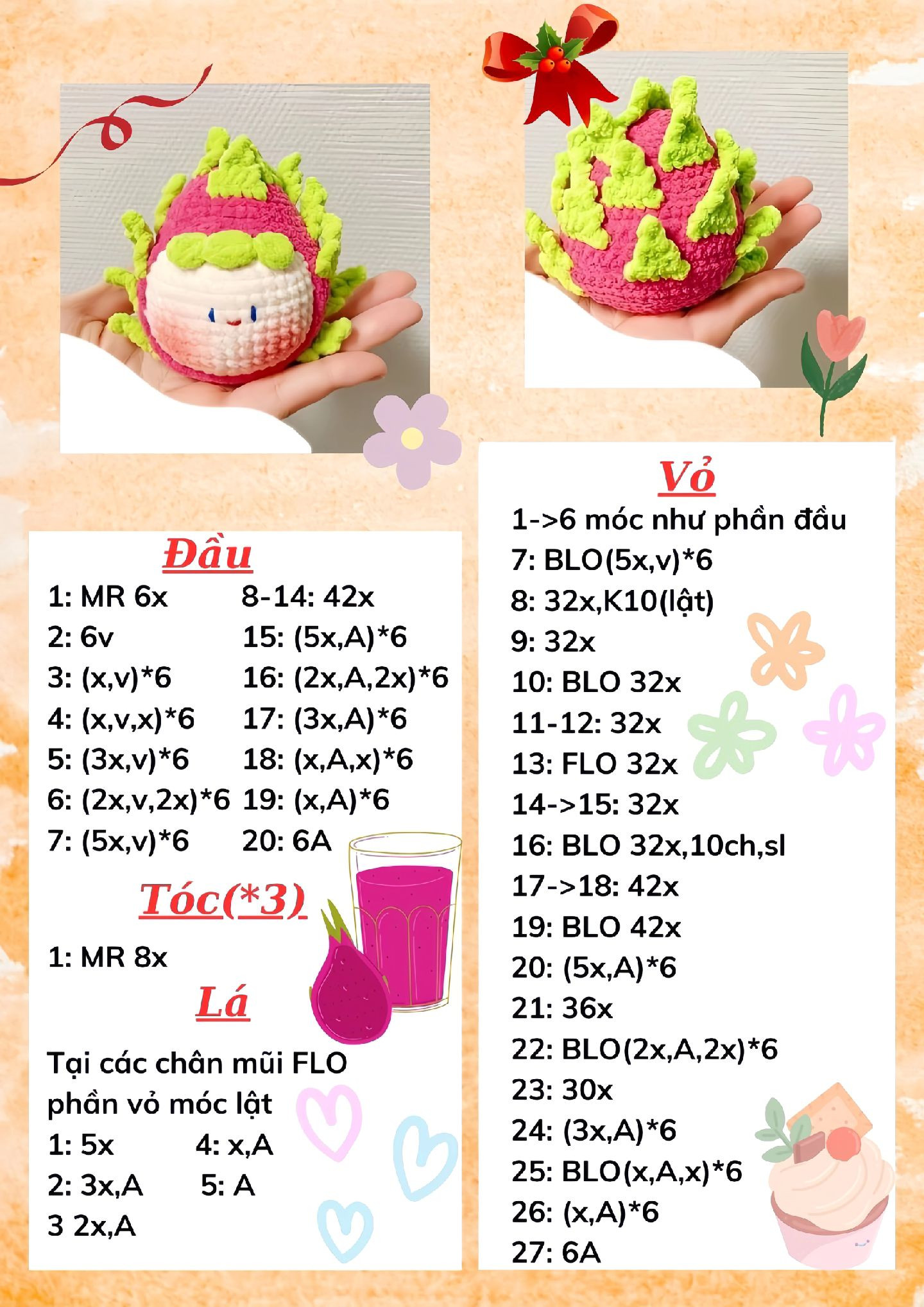 Hướng dẫn móc len quả thanh long dễ thương, sáng tạo và độc đáo