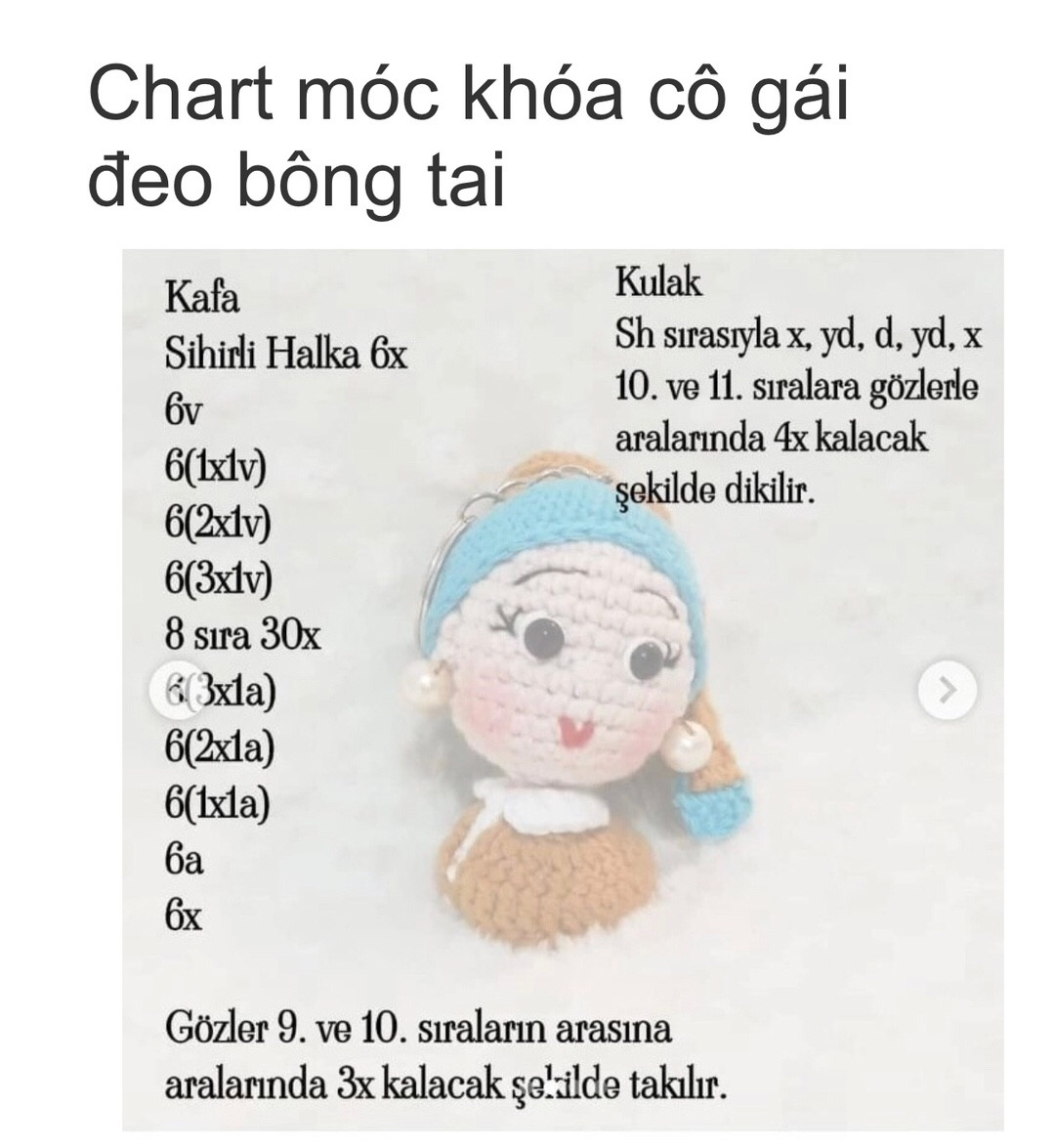 Inci Küpeli Kız Tarifi: Chart móc khóa cô gái đeo bông tai