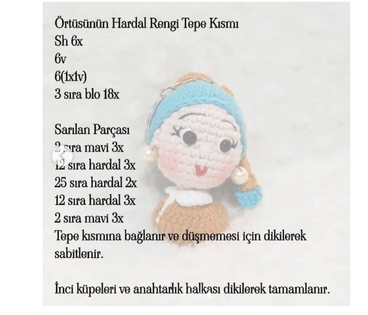 Inci Küpeli Kız Tarifi: Chart móc khóa cô gái đeo bông tai