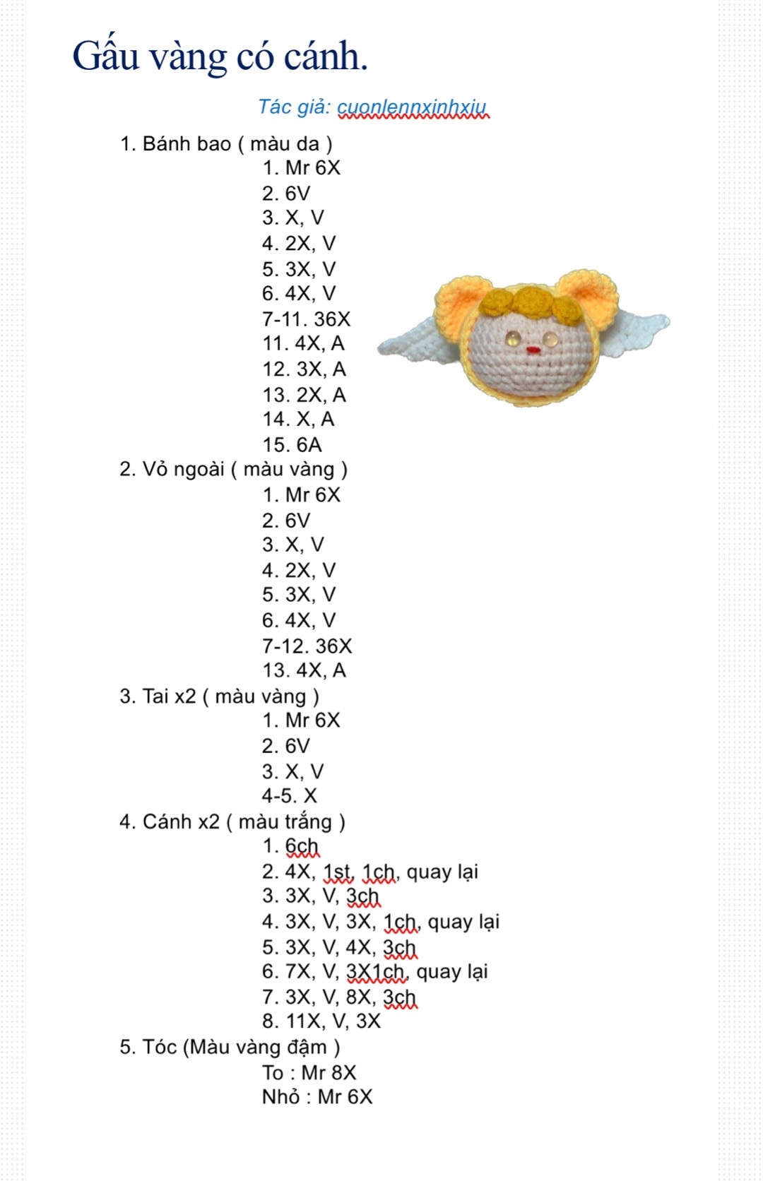 Kero-chan amigurumi dễ thương với đôi cánh trắng