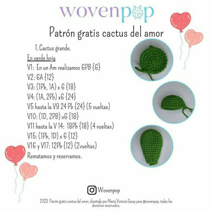 Llavero de cactus del amor tejido a mano, patrón gratuito