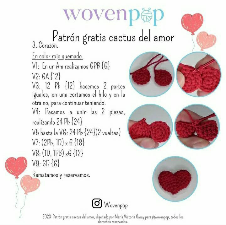 Llavero de cactus del amor tejido a mano, patrón gratuito