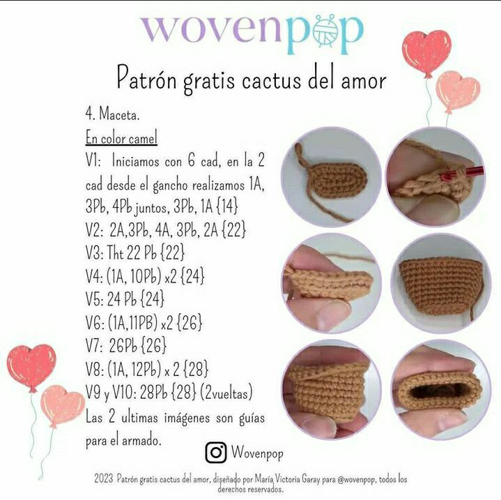 Llavero de cactus del amor tejido a mano, patrón gratuito